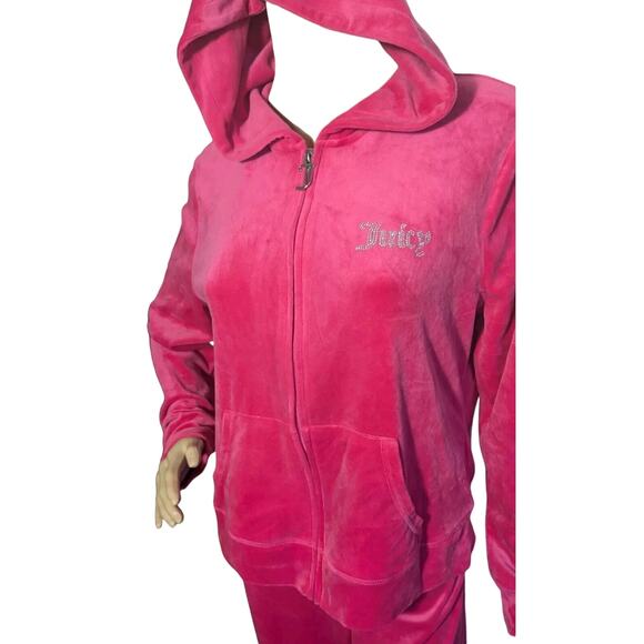 Juicy Couture Soft Velour Hot Pink Track Suit Jacket Pants Set Size Large - Picture 2 of 12